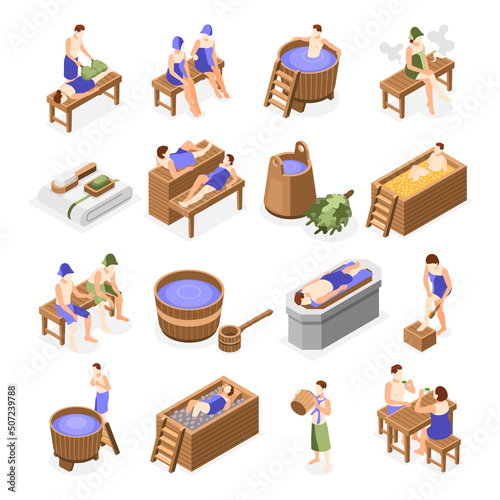Bathhouse And Spa Relaxing Isometric Icons