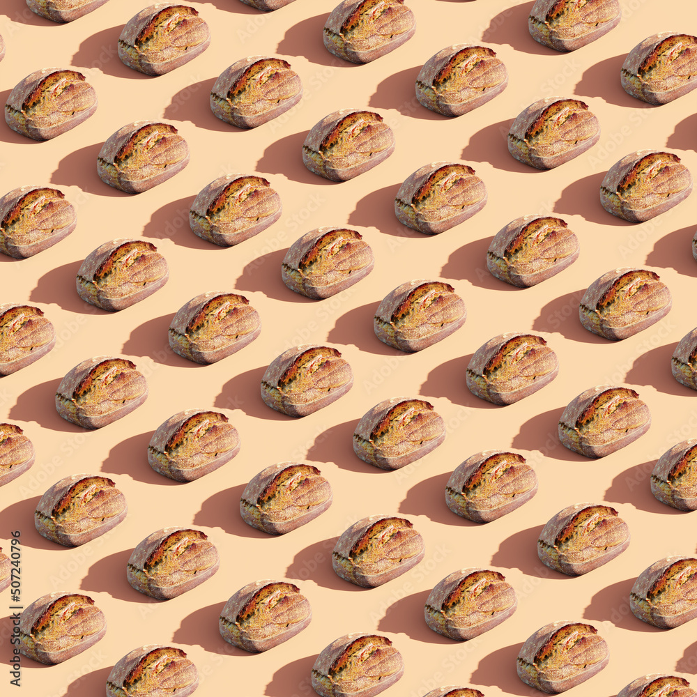 Sourdough bread in a row - isometric view - texture Sourdough bread in a row - isometric view - texture