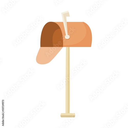 Mailbox on pole. Postman and delivery service. Vector illustration of mailman with bag delivering letters and boxes. Cartoon postal bicycle and car