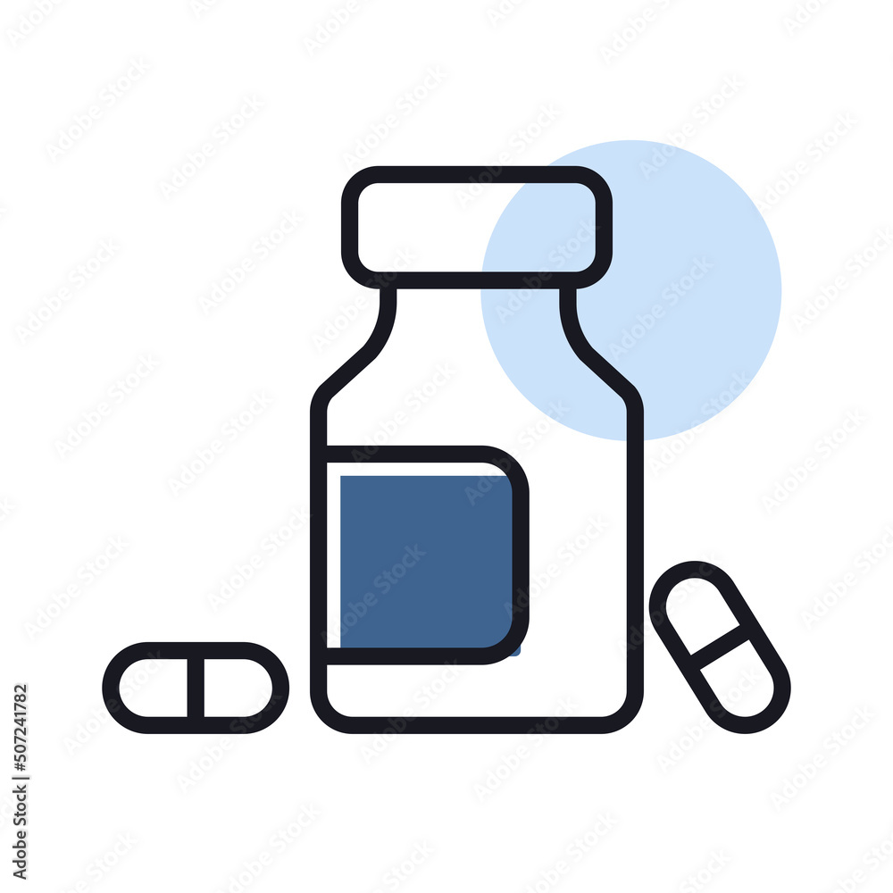 Medicine bottle and pills vector icon. Medicament Medicine bottle and pills vector icon. Medicament