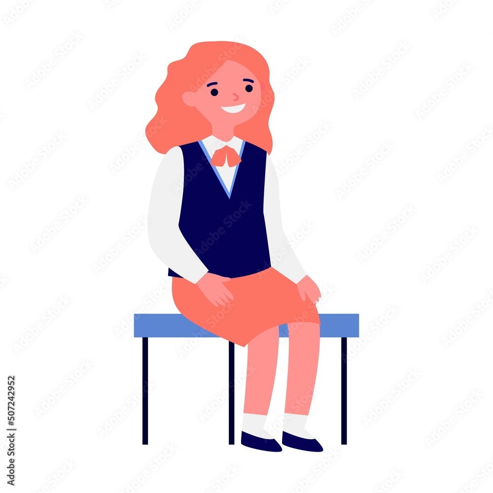 Student posing for photo in classroom. Vector illustration for photography, classmates, education concept