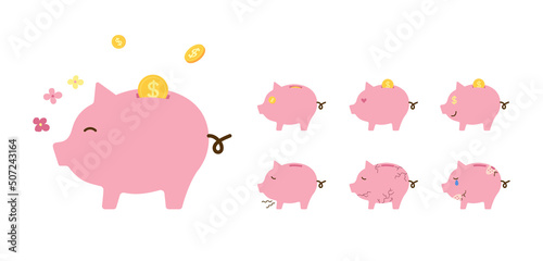 Cute Piggy bank emoji cartoon vector. Financial freedom, finance market, save money, deposit, collect.