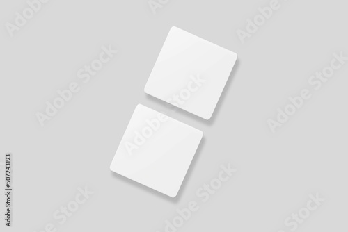 Floating blank square business card for mockup. 3D Render.