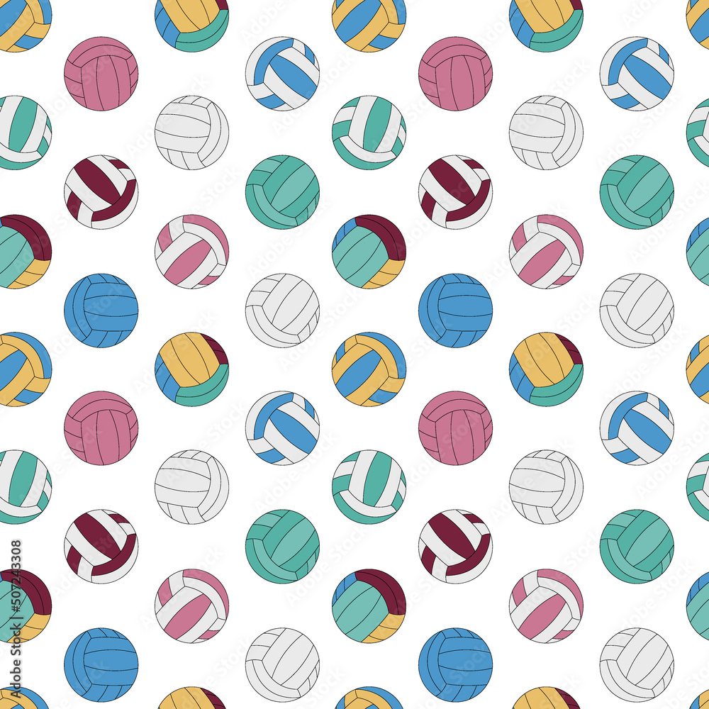 Volleyball pattern. White seamless background with balls for volleyball game. Vector flat sports pattern Volleyball pattern. White seamless background with balls for volleyball game. Vector flat sports pattern
