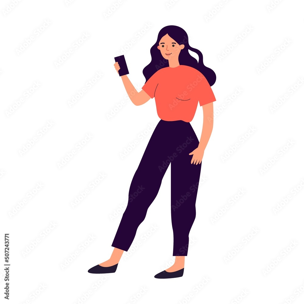Young girl using digital cellphone. Laptop user with 5G high speed wireless internet connection. Vector illustration Young girl using digital cellphone. Laptop user with 5G high speed wireless internet connection. Vector illustration
