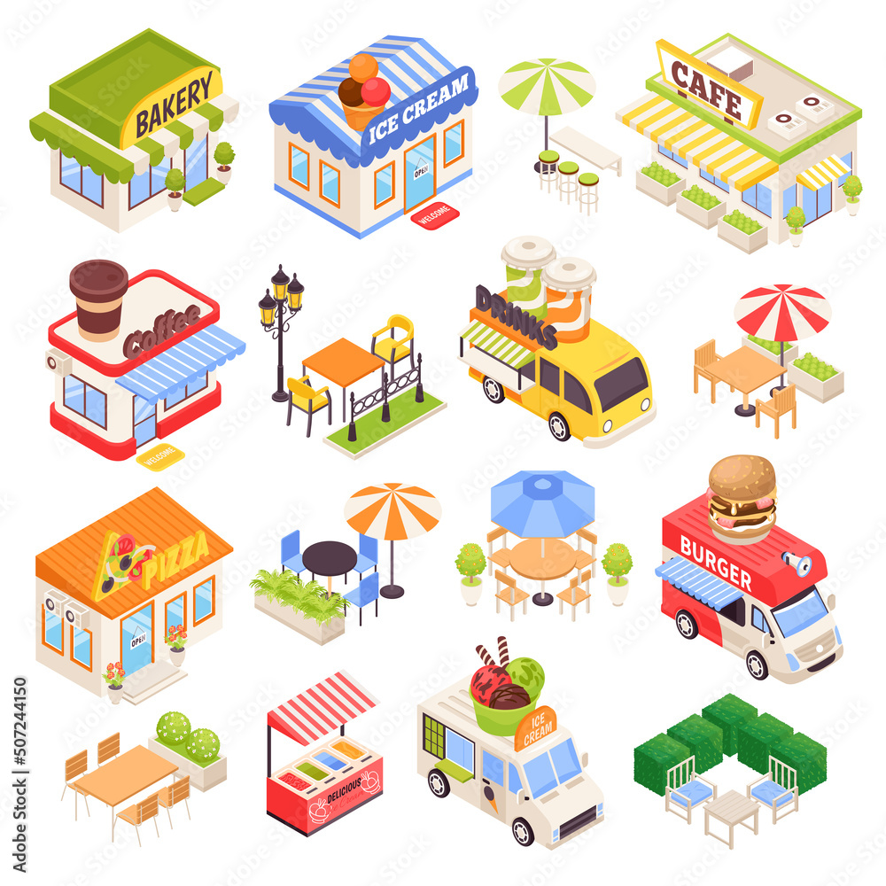Isometric Street Cafe Set Isometric Street Cafe Set