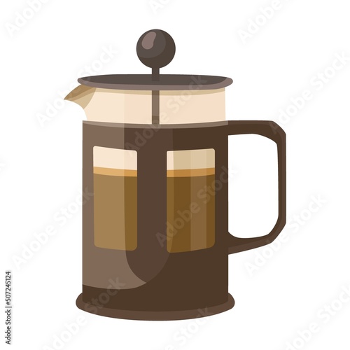 Coffeemaker vector illustration. Coffee or espresso machines with filters, cups and mugs, moka pot on white background