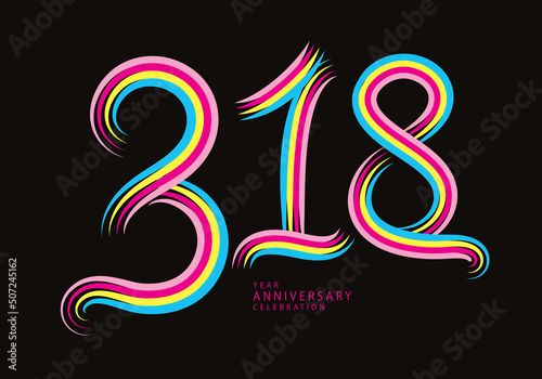 318 number design vector, graphic t shirt, 318 years anniversary celebration logotype colorful line,318th birthday logo, Banner template, logo number elements for invitation card, poster, t-shirt.