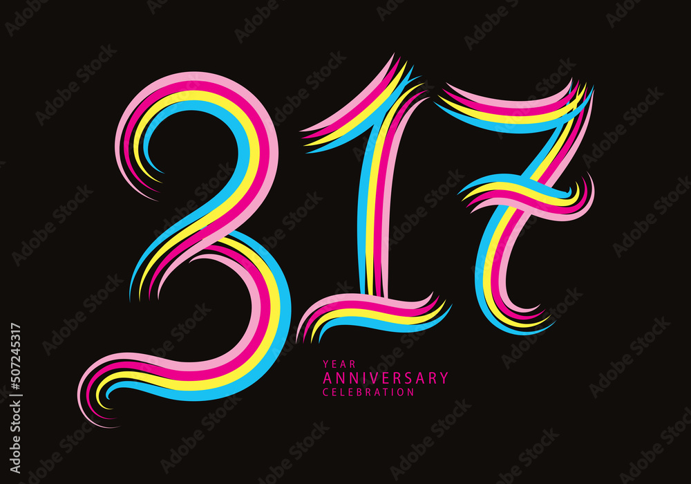 317 number design vector, graphic t shirt, 317 years anniversary celebration logotype colorful line,317th birthday logo, Banner template, logo number elements for invitation card, poster, t-shirt.