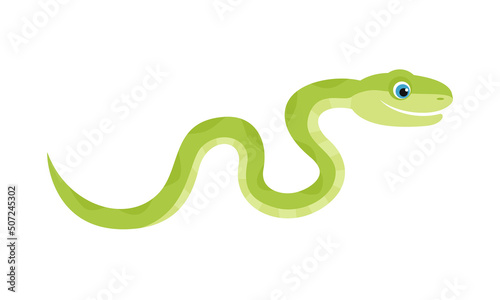 Cute cartoon green snake. Vector simple flat illustration.