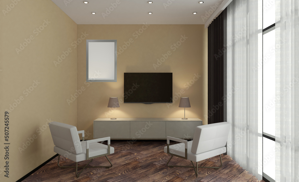 Elegant office interior. Mixed media. 3D rendering.. Blank paintings. Mockup. Elegant office interior. Mixed media. 3D rendering.. Blank paintings. Mockup.