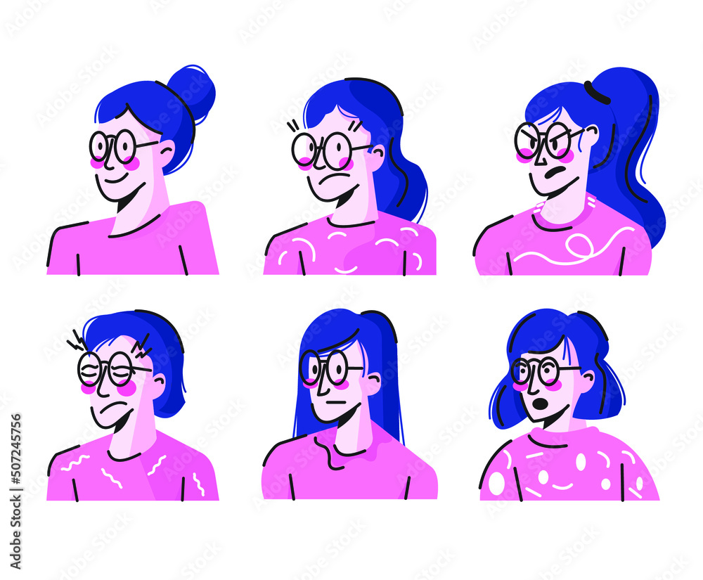 woman emotion wearing glasses long hair flat design vector illustration woman emotion wearing glasses long hair flat design vector illustration