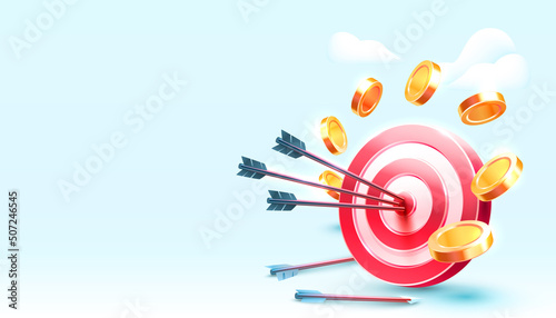 Target finance landing page, banner business 3d icon. Vector