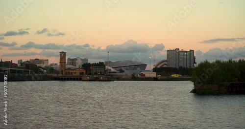 Glasgow skyline from the river clyde at sunset