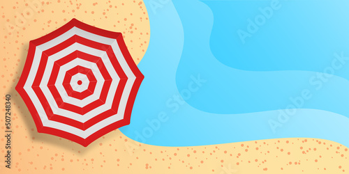 Beach, chaise longue, umbrella, with space for text. Vector illustration.