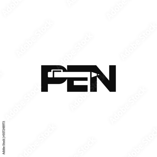 Pen letter negative space. Wordmark logo design.