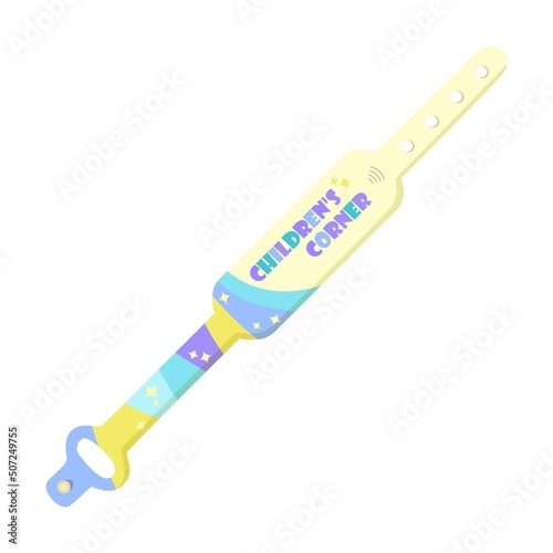 Bracelet for concert entrance vector illustration. Colorful plastic wristbands for hand, party, festival or hotel admission isolated on white