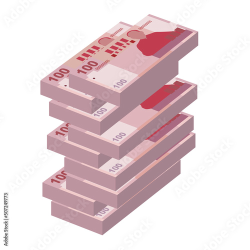 New Taiwan Dollar Vector Illustration. Taiwanese money set bundle banknotes. Paper money 100 TWD. Flat style. Isolated on white background. Simple minimal design.
