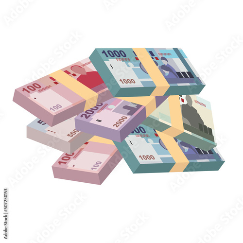 New Taiwan Dollar Vector Illustration. Taiwanese money set bundle banknotes. Paper money TWD. Flat style. Isolated on white background. Simple minimal design.