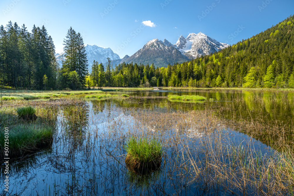 Fototapeta premium Idyllic view of the Taubensee in Ramsau, Berchtesgaden, Bavaria, Germany