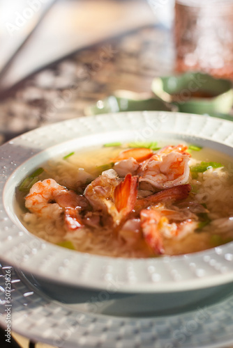 Rice Soup with shrimp or Khao Tom Goong in Thai Food style
