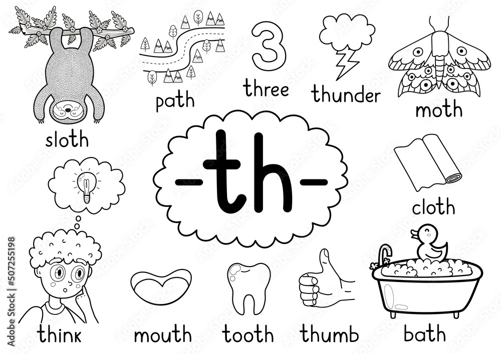 Th digraph spelling rule black and white educational poster for kids ...