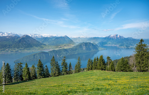 Landscape of Rigi, Lake Lucerne, Burgenstock resort and Pilatus mount. Switzerland.