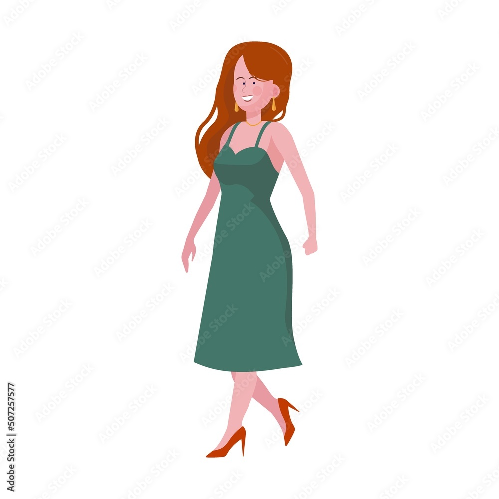 Young woman walking flat vector illustration. Parenthood, family, love concept Young woman walking flat vector illustration. Parenthood, family, love concept