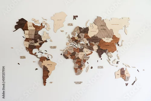 Obraz world map made of wood crafts for planning a trip