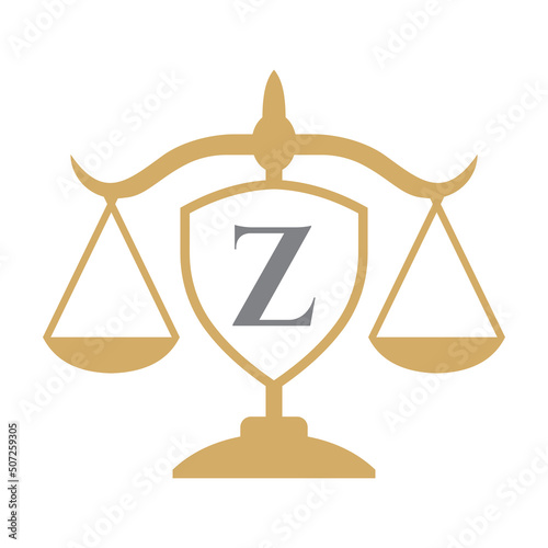 Law Firm Logo Design On Letter Z with Shield Sign. Law Logo, Lawyer And Justice, Law Attorney, Legal, Lawyer Service, Law Office, Scale Logo Template