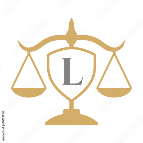 Law Firm Logo Design On Letter L with Shield Sign. Law Logo, Lawyer And Justice, Law Attorney, Legal, Lawyer Service, Law Office, Scale Logo Template