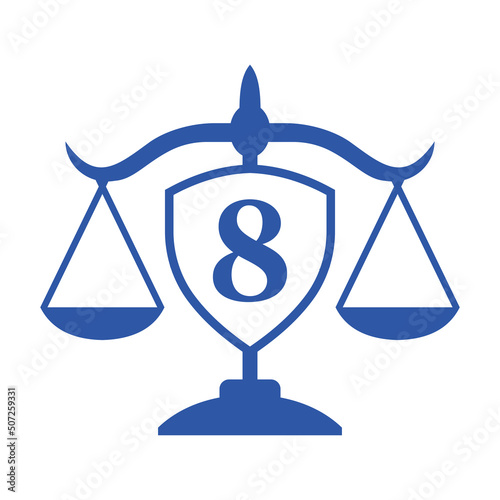 Law Firm Logo Design On Letter 8 with Shield Sign. Law Logo, Lawyer And Justice, Law Attorney, Legal, Lawyer Service, Law Office, Scale Logo Template