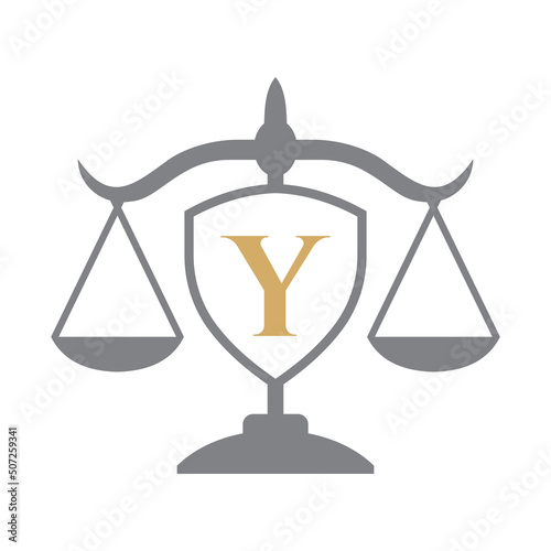 Law Firm Logo Design On Letter Y with Shield Sign. Law Logo, Lawyer And Justice, Law Attorney, Legal, Lawyer Service, Law Office, Scale Logo Template