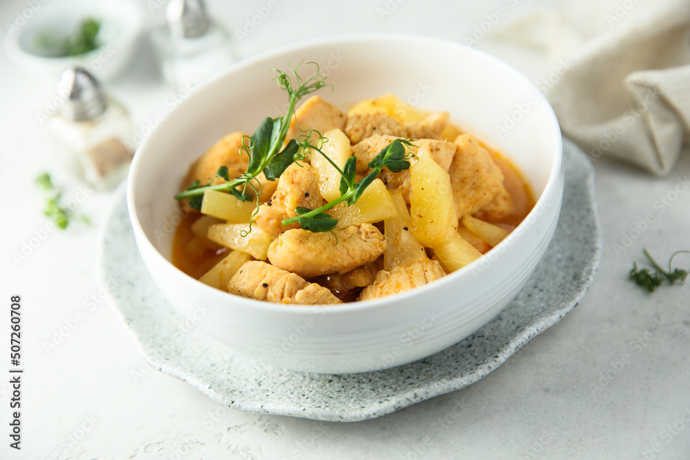 Homemade chicken ragout with pineapple Homemade chicken ragout with pineapple