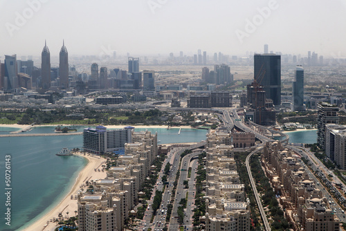 Close-up of Jumeirah Island in Dubai - a completely artificial island in the shape of a palm tree 