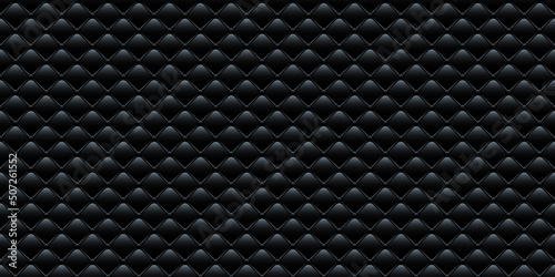 Luxury leather rhombus seamless pattern, 3d realistic black buttoned upholstery texture