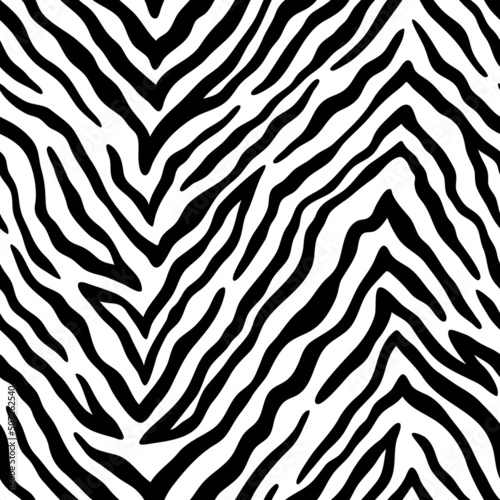 Vector animal pattern with zebra skin. Monochrome seamless pattern with dense stripes. Black and white tiger skin texture.