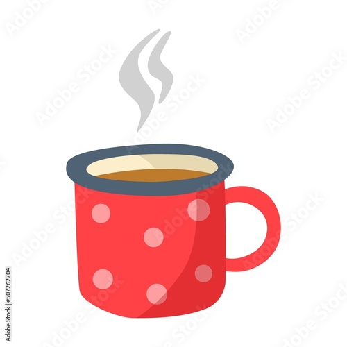 Mug of hot tea from forest plants. Equipment and tools for camping cartoon illustration isolated on white background
