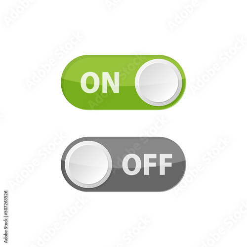 On and off buttons in flat style. Toggle switch vector illustration on isolated background. Shutdown sign business concept.