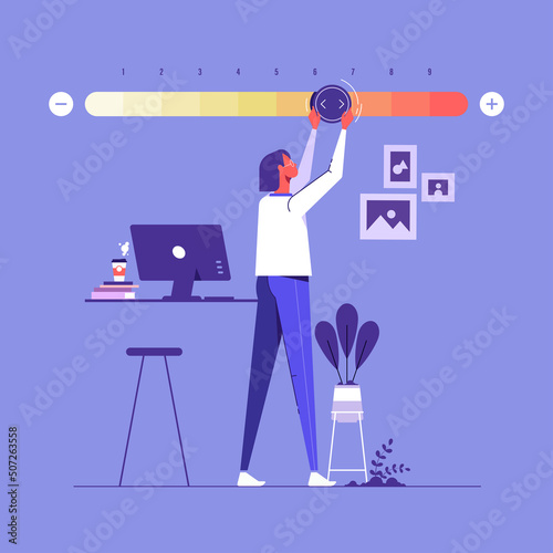 Self assessment, evaluate yourself for personal development or work improvement concept, vector illustration in cartoon style