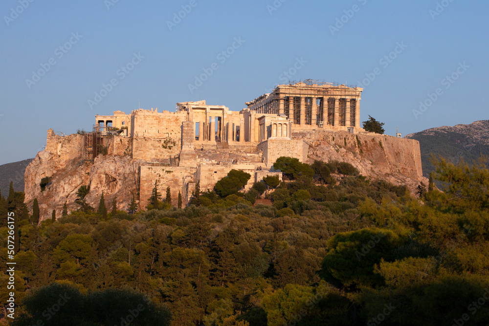 Acropolis of Athens, Greece. Sunny afternoon with blue sky