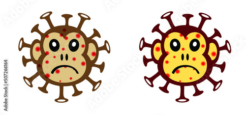 Cartoon monkey virus or monkeypox. Stop the virus belongs to the genus Orthopoxvirus in the family Poxviridae. infectious disease. Ape face. Vector monkey pox symbol or icon. Variola, smallpox logo