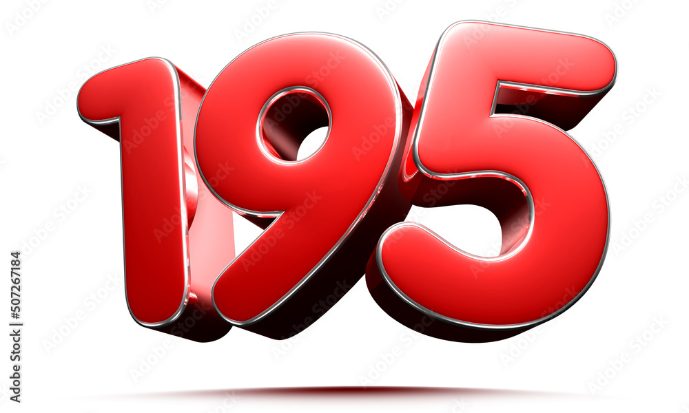 Rounded red number 195 3D illustration on white background have work path. Rounded red number 195 3D illustration on white background have work path.