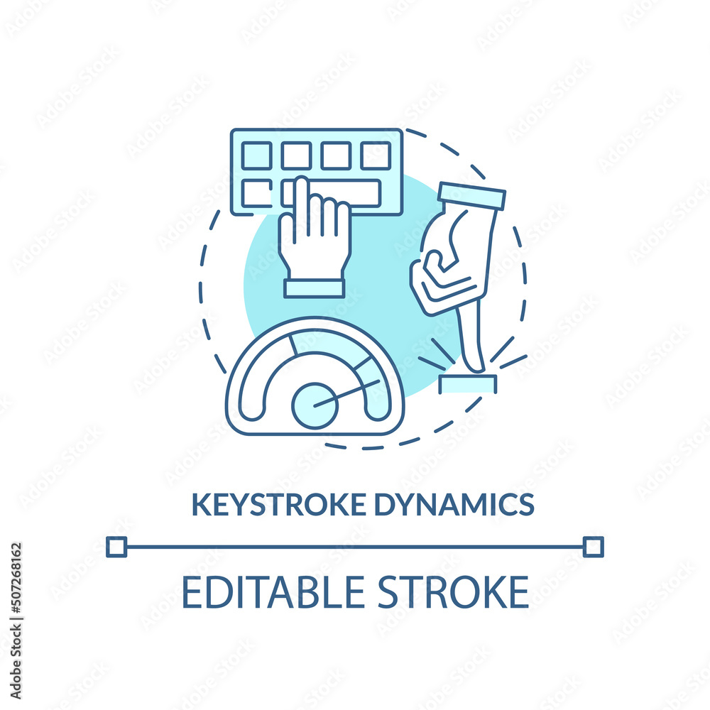 Keystroke dynamics turquoise concept icon. Behavioural measurement abstract idea thin line illustration. Typing pattern. Isolated outline drawing. Editable stroke. Arial, Myriad Pro-Bold fonts used Keystroke dynamics turquoise concept icon. Behavioural measurement abstract idea thin line illustration. Typing pattern. Isolated outline drawing. Editable stroke. Arial, Myriad Pro-Bold fonts used