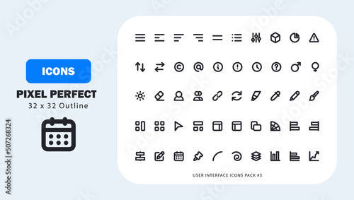 User interface icon set 3, ui pixel perfect icon line art outline stroke pack