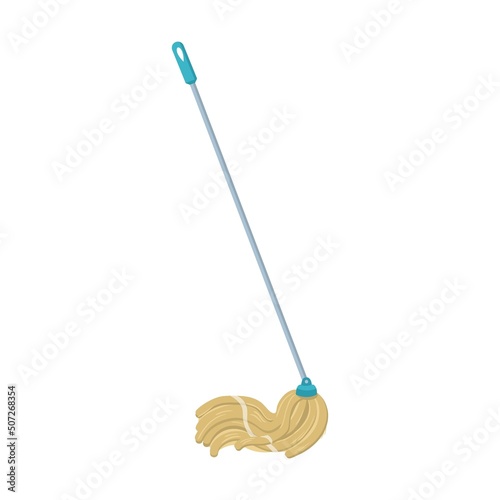 Mop for washing. Cleaning supplies flat vector illustration. Household cleaning tools. Brooms, brushes, mops, dustpan isolated on white