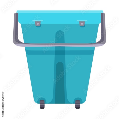 Plastic bucket. Cleaning supplies flat vector illustration. Household cleaning tools. Brooms, brushes, mops, dustpan isolated on white