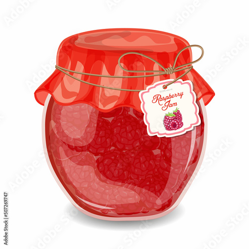 Jam with raspberries. Vector image.