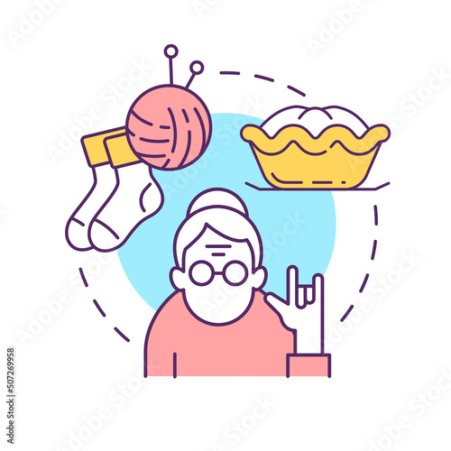 Knitting and handicraft concept icon for light theme. Leisure for senior people. Making clothes and accessories. Craft abstract idea thin line illustration. Isolated outline drawing. Editable stroke