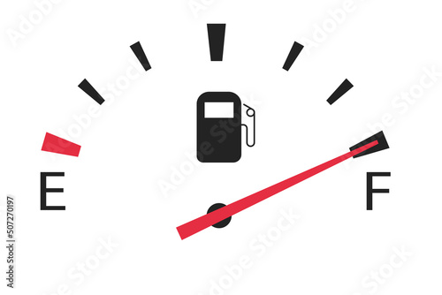 gasoline fuel gauge in the car at maximum full tank